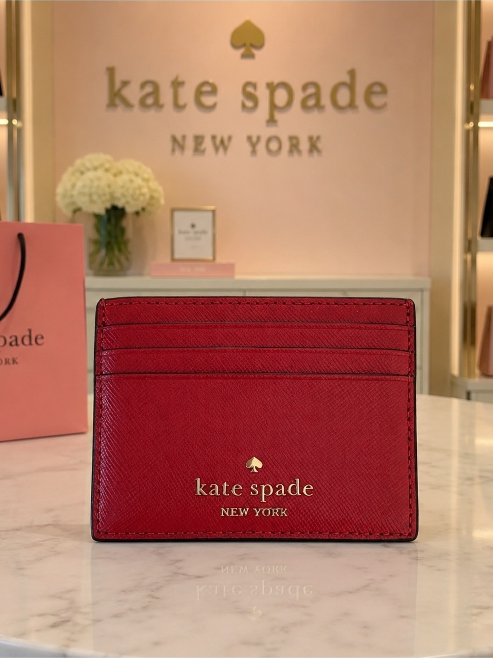 Kate Spade Red Leather Slim Card Wallet